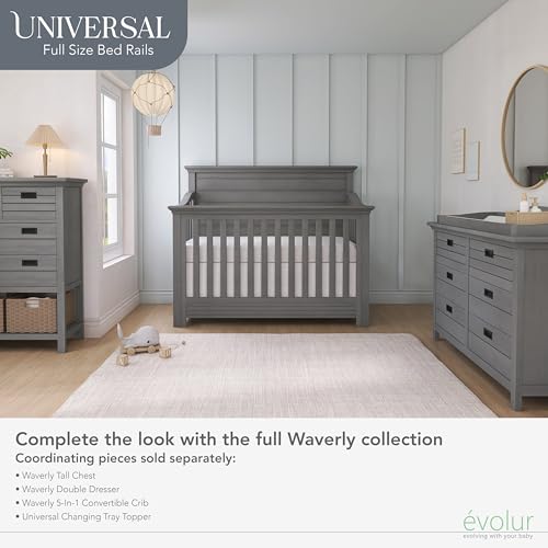 Image of evolur Full-Size Bed Conversion Rails, Designed & Tested for evolur Cribs, Durable Hardwood Build with Secure Mattress Slats, Easy Assembly - Rustic Grey