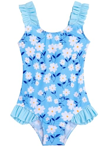 Image of XiaoMoSha Girls One Piece Swimsuit Ruffled Straps Bathing Suits Summer Swim Suit Quick Dry Beach Swimwear for Kids 3-10 Years