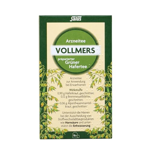 Vollmers präparierter Grüner Hafertee, 1 x 15 Filterbeutel (18 g), traditionelles pflanzliches Arzneimittel, unterstützt die Nieren bei der Ausscheidung von Stoffwechselabbauprodukten