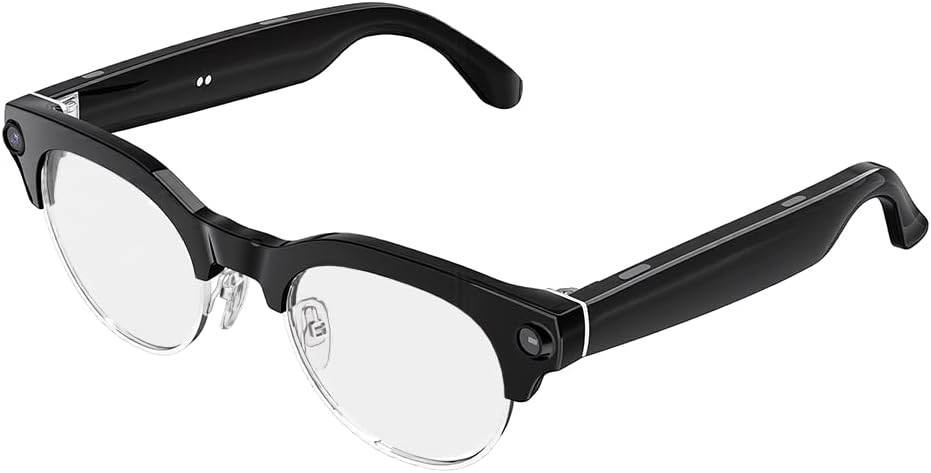 AI Smart Camera Glasses, 8MP 1080P HD Video Recording, Stylish Half-Frame Oval Design, Open-Ear Bluetooth Audio, AI Assistant & Translation, Blue