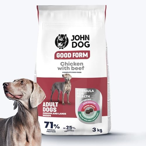 JOHN DOG Nourriture pour Chiens Adultes - Nourriture sèche pour Chiens - Nourriture sèche pour Chiens - Nourriture pour Animaux de Compagnie - sans sulte - Poulet avec bœuf (Poids : 3 kg)