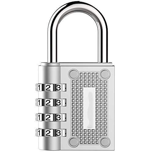 Combination Locker Padlock, BeskooHome Resettable Combination Gym Padlock, 4-Digit Waterproof Outdoor Padlock for Hasp Cabinet, Toolbox, Gym Locker, Gate, Fence (1 Pack Silver)