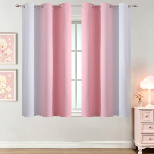 Image of Estelar Textiler Pink and Greyish White Ombre Blackout Curtains 45 Inch Long for Kids Bedroom, Room Darkening Thermal Insulated Grommet Gradient Window Drapes for Living Room /Nursery, 42Wx45L,2 Panels