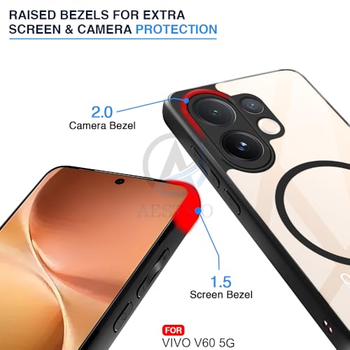 Image of AESTMO Vivo V60 5G / T4 Pro 5G Back Cover | 360 Protection | Crystal Clear Hard Back Transparent | Compatible with MagSafe Accessories (PC+TPU, Black Bumper)