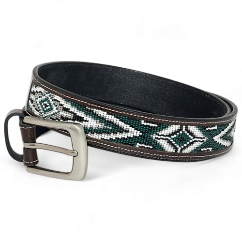Western Leather Cowboy Beaded Belt For Men And Women, Handmade Leather Gift.3