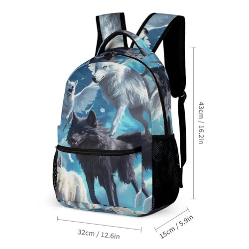 Wolf with Wings Under Moon Funny Backpack Sets Lightweight 3Pcs Daypack Set with Lunch Box And Pencil Case for Women Men2
