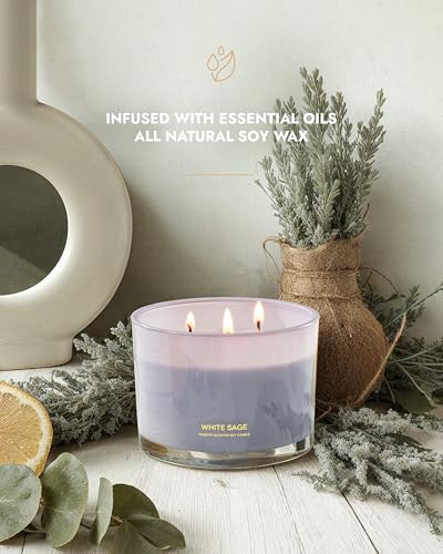 96NORTH-Luxury-White-Sage-Candle-Large-3-Wick-Jar-Candle-Up-to-50-Hours-Burning-Time-100-Natural-Soy-Wax-Relaxing-Aromatherapy-Aesthetic-Candles-Housewarming-Gift-for-Men-and-Women 96NORTH Luxury White Sage Candle Large 3 Wick Jar Candle Up to 50 Hours Burning Time 100 Natural Soy Wax Relaxing Aromatherapy Aesthetic Candles Housewarming Gift for Men and Women