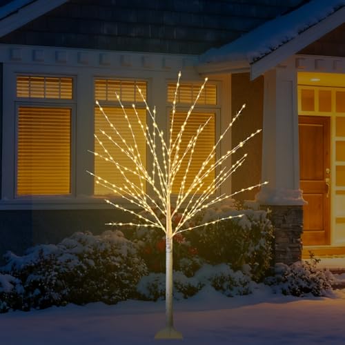 2Pack 4FT Lighted Birch Tree with 400 LED Warm White Lights, 8 Twinkle Modes, Timer, Dimmable Artificial Light Up Twig Christmas Tree for Indoor Outdoor Xmas Holiday Party Decor — view 6