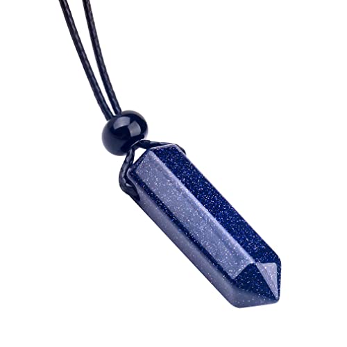 Magic Human - Lucky Crystal Point Pendant Necklace - Genuine and Healing Stones - Authentic Gemstones - Hexagonal Pendulum Gift - Good Luck and Spiritual Protection Amulets and Talismans - Chakra Energy Stones (Blue Goldstone)