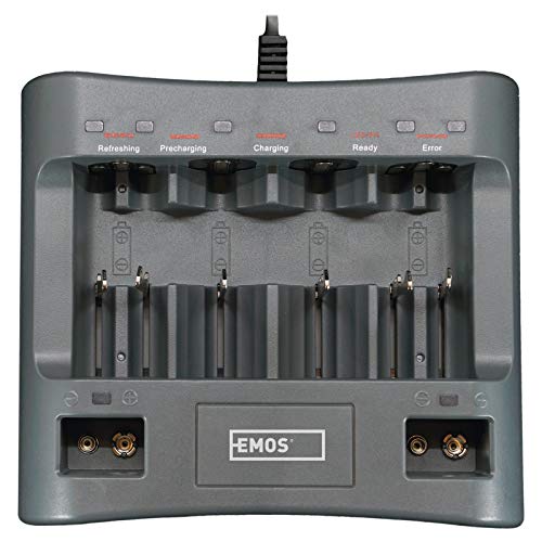 EMOS Accu-oplader, universele NiMH, NiCd batterijlader voor 6 x AAA, C, D, 9 V accu's, 6 laadkanalen, met kabel en led… - Afbeelding 3
