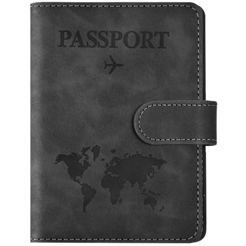 T Tersely PU Leather Passport Travel Holder - RFID - Blocking Document Organizer with Magnetic Closure - for Credit & ID Cards Boarding Passes (Black)