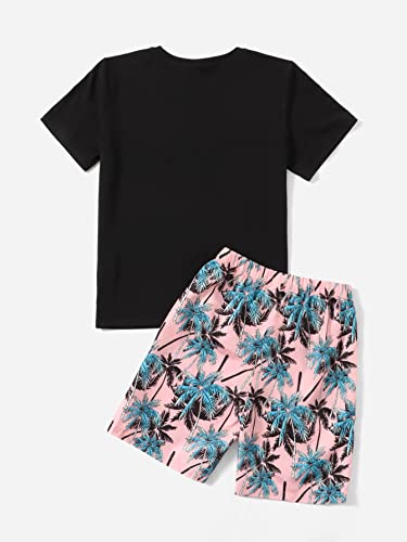 Image of Floerns Boy's 2 Piece Outfit Summer Tropical Short Sleeve Tee Shirt and Shorts Set