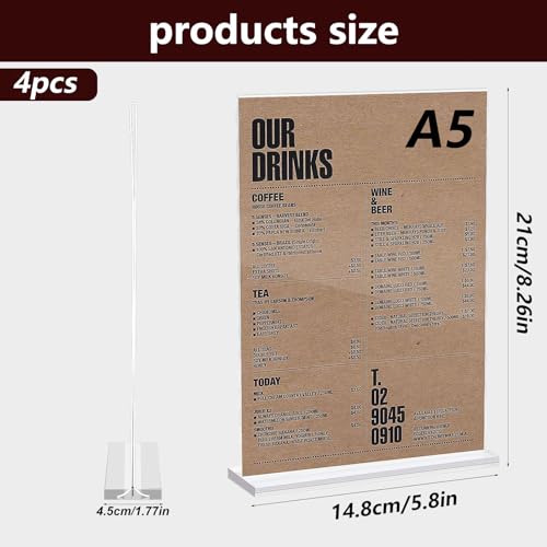 LiuHancsqd 4 Stück A5 Acryl Aufsteller, Tischaufsteller A5, Menükartenhalter, Speisekartenhalter, Postkartenständer, Werbeaufsteller, Transparent Acryl Tischständer für Restaurants Büro Menü