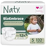 Naty BioEmbrace Pannolini per Bambini | Certificati per pelle sensibile | Protezione anti-perdite fino al 100% | Morbidezza vegetale | Senza profumo & cloro | Taglia 5 (11–25 kg), 132 pz