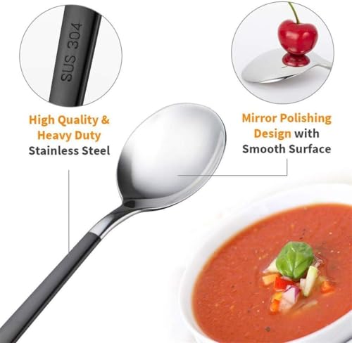 Image of Stainless Steel Dinner /Table Spoons, Silver Elliptical Head, Spoon Set, Length 21 cm (12 Pieces White Spoon)