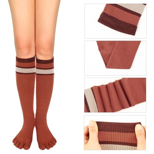 Image of Benefeet Sox Womens Knee High Toe Socks Non Slip Long Toe Socks Unisex Five Finger Socks Knee High Yoga Socks with Grips