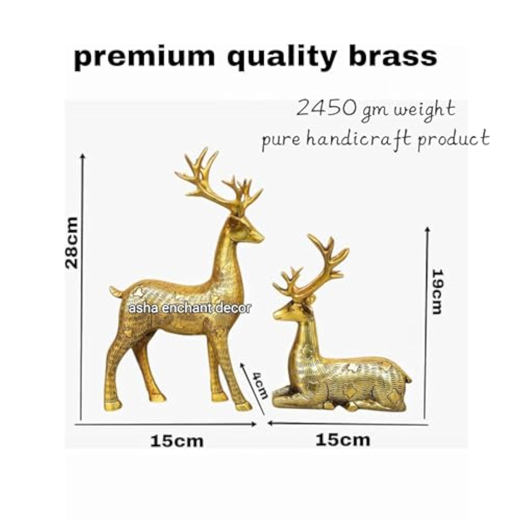 Handcrafted Brass Deer Figurine Set, 2 Piece