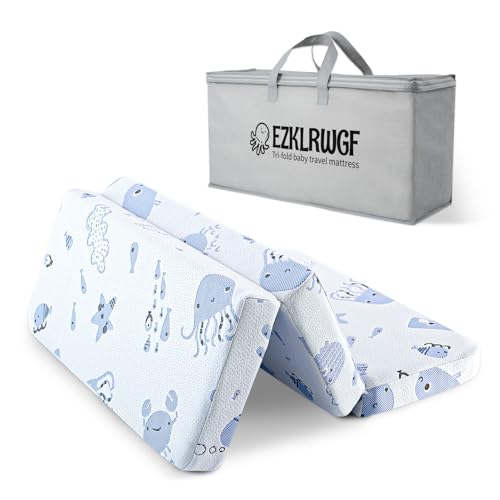 Image of EZKLRWGF Trifold Pack and Play Mattress,38"x26" Pack N Play Mattresses Topper with Dual Sided Soft & Firm Memory Foam