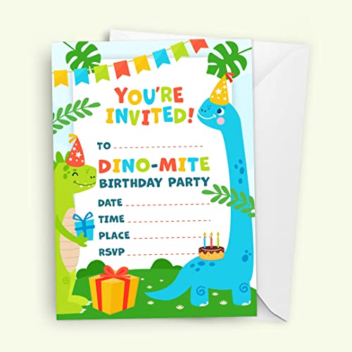 Kirsten McMillan Pack of 32 Dinosaur Party Invites - A6 Birthday Party Invitations with Envelopes Designed and Printed in the UK - Image 2