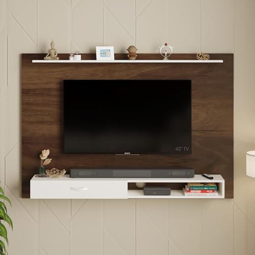 Image of BLUEWUD Lami Engineered Wood TV Entertainment Unit Set Top Box Stand /TV Cabinet Panel with Shelves for Books & Decor Display Unit Bed Living Room Upto 60 Inches - DIY (Brown Maple & White)