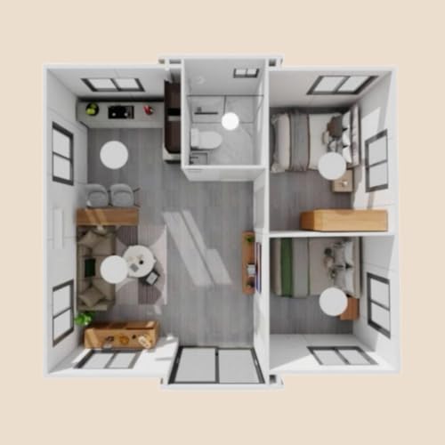 Prefab Tiny Home for Sale, 20ft Foldable Tiny Houses to Live in for Adults with 2 Bedrooms, 1 Fully Equipped Bathroom & Kitchen, Expandable Container House Prefabricated Mobile Modular Home - Image 6