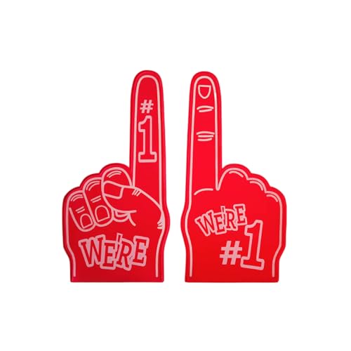 Worparsen We're Number 1 Foam Finger Cheering Pair Giant for Sports Events Celebrate with Cheerleading Victory Gesture Fun Colorful Fan Red