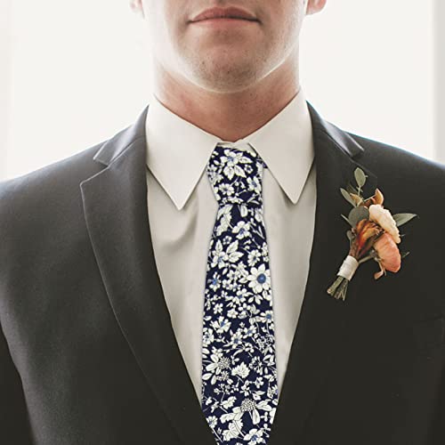 Image of Mantieqingway Floral Ties for Men Skinny Cotton Tie Flower Necktie