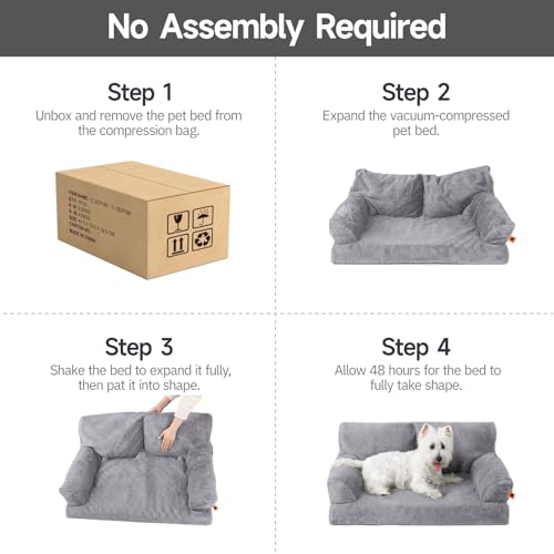 MEWOOFUN Orthopädisches Hundesofa, mittelgroß, wasserdicht, Anti-Angst-Plüschbezug für Welpen, 90 x 65 x 30 cm (Grau, L)
