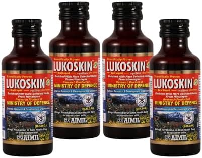 AIMIL Lukoskin Oral Liquid โ 100ml | Ayurvedic Skin Health Restorative Drops | DRDO Researched Herbal Formula with Bakuchi for White Patches Support and Skin Melanin Health (Pack of 4)