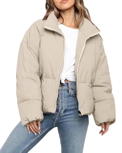 WHN Women Puffer Jacket Coat Winter Quilted Outerwear 2025 Trendy Long Sleeve Puffy Warm Casual...