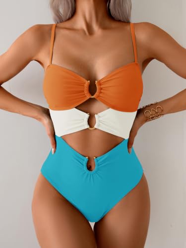 Image of Eomenie Womens Cutout One Piece Swimsuit with Ring Linked Sexy Monokini Bathing Suit for Beach Vacation