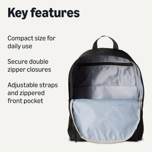 Image of Amazon Basics Backpack for School, Travel, Study with Padded Adjustable Shoulder Straps, Spacious Compartment, Water Bottle Pockets, Durable Classic Design, Black