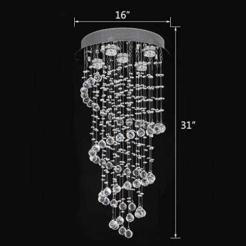 A1A9 Elegant Spiral Crystal Chandelier Lighting, Clear K9 Crystal Raindrop LED Ceiling Lights Chrome Flush Mount Pendant Light Fixture for Livingroom Dining Room Hallway Stairway Foyer (D16'' H31'') - Image 3