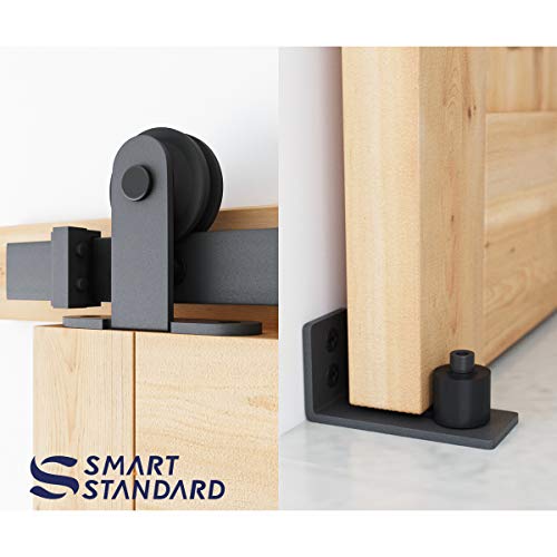 Smartstandard 6.6 Ft Top Mount Sliding Barn Door Hardware Kit Whole Set, Include 1 Pull Handle & 1 Floor Guide, Fit 40" Wide Doorpanel(T Shape Hanger) #TOP2