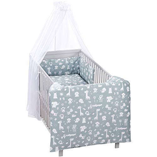 Preisvergleich Produktbild Alvi Bettset Himmelset für Kinderbett Zootiere puderblau 100x135 cm 410149111