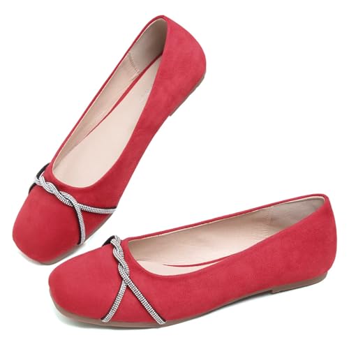 Image of TN TANGNEST Womens Casual Flats Chain Ballet Flats | Fashion Pointed Toe Rhinestone Flats, Comfort Slip On Dress Shoes for Business Work Office Wedding Party