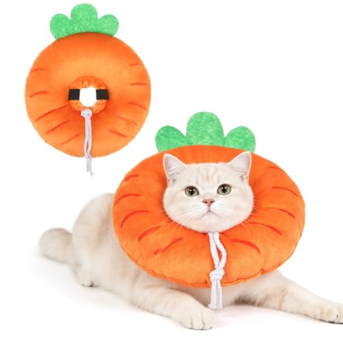 Image of BEAUTYZOO Cat Cone Collars Soft, Cat Donut Recovery E Collar After Surgery | Kitten Neck Pillow to Stop Licking, Plush for Wound Healing, Adjustable Elizabeth Cone for Small Dogs, Orange Carrot S