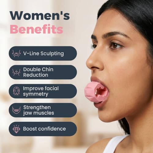 Image of Proberos Jawline Exerciser for Men & Women, 30-120LBS, 4 Levels, Pink | Food-grade silicone jaw shaper, adjustable resistance. Tones jaw, face & neck. Portable jawline toner with box.