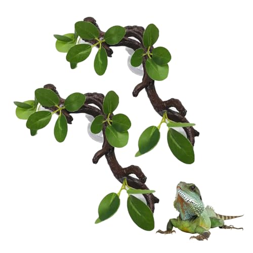 Image of PINVNBY 2 PCS Reptile Corner Branch Terrarium Plant Decoration Branches for Reptiles with Suction Cup for Amphibian Lizard Snake Climbing Ornament