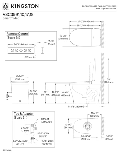 Kingston VSC3991 Edison Smart Toilet, Blanco miniatura 5