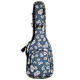 MUSIC FIRST Original Design 0.6' (15mm) Thick Padded Hawaii Style “Blue and White Plumeria” Canvas Baritone Ukulele Case, Ukulele Bag (30'~31'). NEW ARRIVAL!