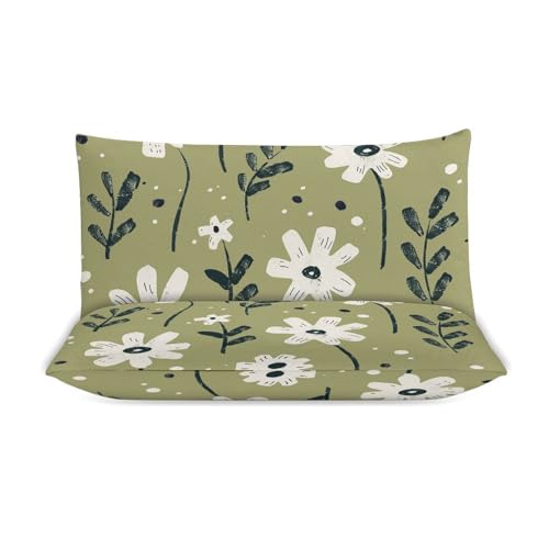 Parure de lit microfibre douce effet soie motif fleurs lit double 3 pcs