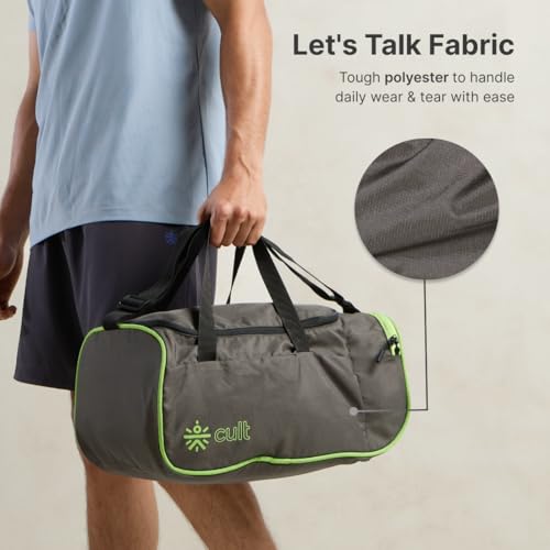 Image of Cult Foldable Unisex Duffle Bag 25L - Lightweight, Water-Repellent & Durable Gym and Travel Bag with Adjustable Shoulder Strap, Side Pocket & Strong Zippers - Olive