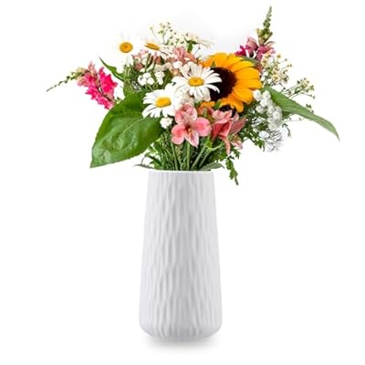 Molain Ceramic Vase, White Flowers Vase, Modern Cylinder Vase for Decorative Vase, Small Pampas Grass Vase for Home Living Room Dining Table Farmhouse Office Decor