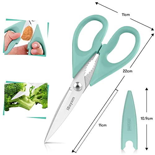 Kitchen Shears, iBayam Kitchen Scissors Heavy Duty Meat Scissors Poultry Shears, Dishwasher Safe Food Cooking Scissor All Purpose Stainless Steel Utility Scissor, 2-Pack (Aqua Sky)