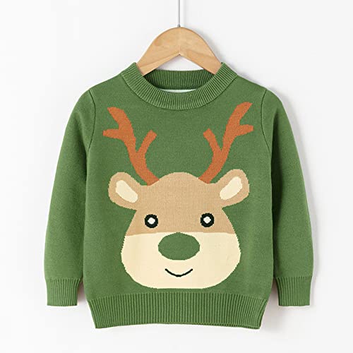 sfdgfhyf Toddler Boys Girls Christmas Deer Print Warm Knitted Sweater Long Sleeve Tops Knitwear Kids Girl (Green, 2-3 Years)2