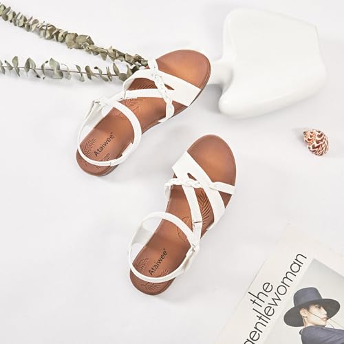 Image of Ataiwee Women's Flat Slide Sandals - Comfortable Open Toe Design,Casual Slip-On with Ankle Strap,Hook-and-Loop Closure Summer Sandals.
