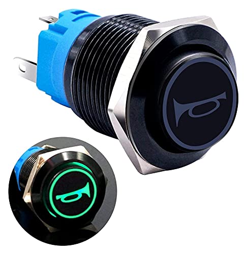 Interrupteur 12V 16mm GUMMMY vert 1NO 1NC bouton poussoir SPDT étanche en métal noir