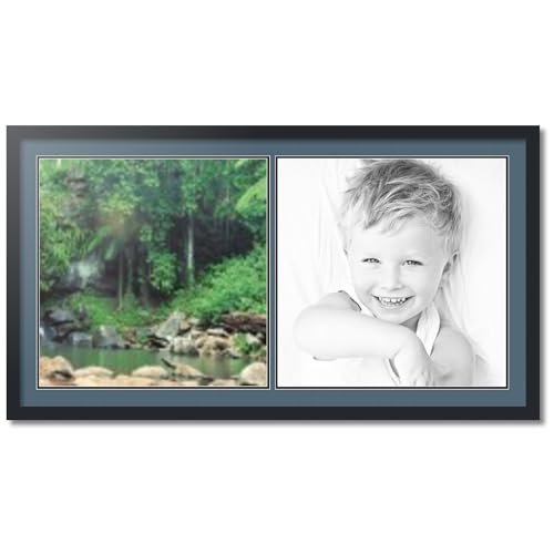 ArtToFrames Collage Photo Frame Double Mat with 2-20x20 Openings with Satin Black Frame and Dutch Blue mat.
