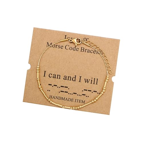 Image of JoycuFF Inspirational Morse Code Bracelets for Women Silver Beads Jewelry Encouragement Mantra Gifts for Her